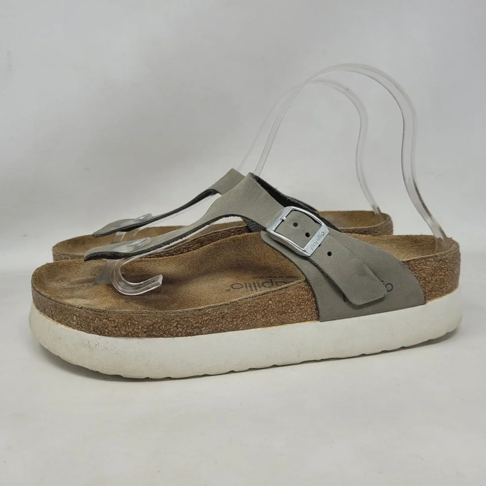 Papillio Birkenstock Gizeh Sandals EU39 US8.5 Grey Nubuck Platform Thong Comfort
